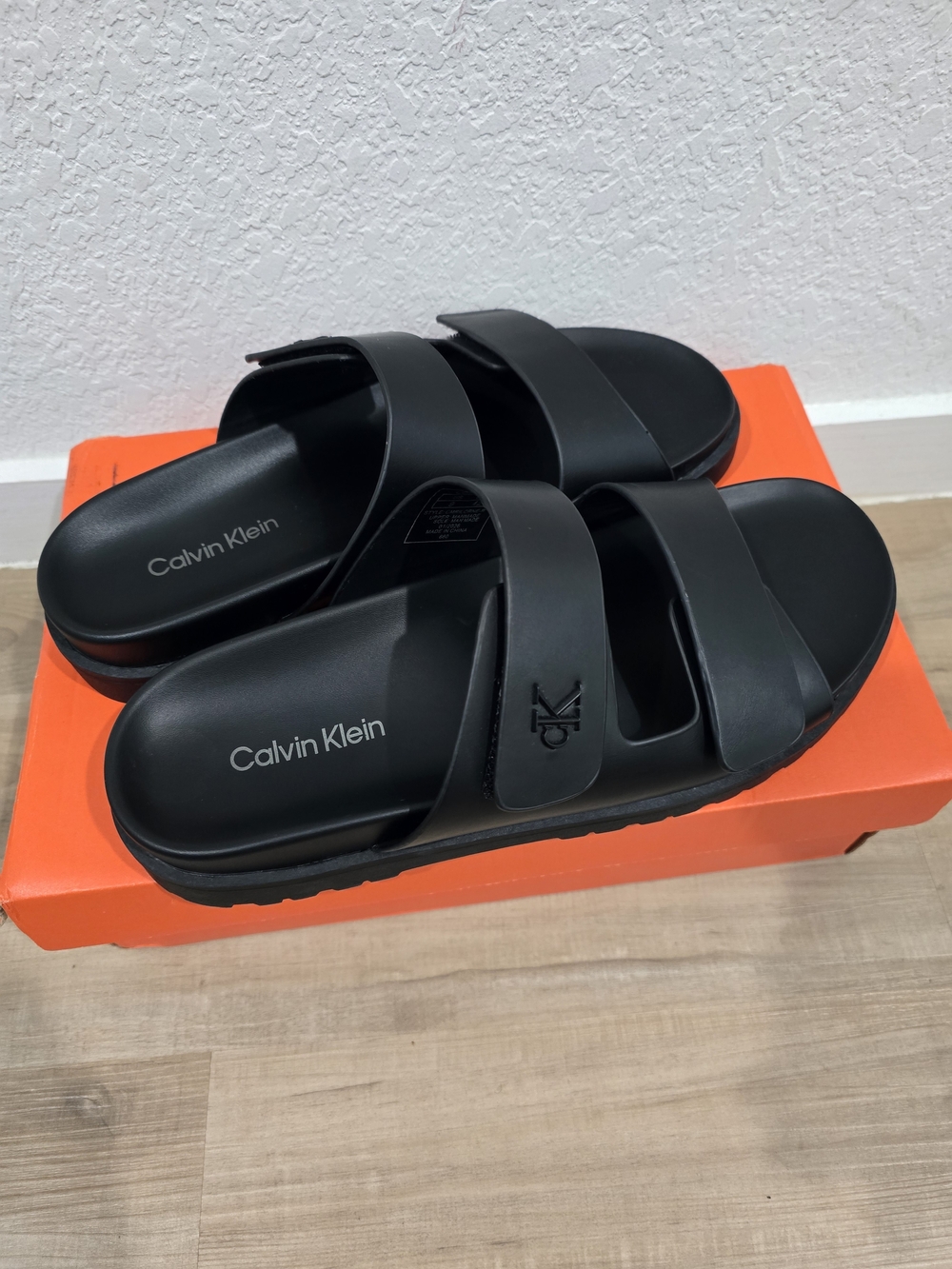 Calvin Klein Men's Black Double-Strap Slide Sandals